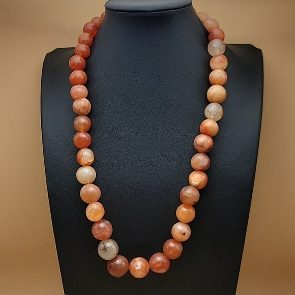 Orange Mineral Grade Onyx Moss 760.Cts Natural Gemstone Beaded Beads Necklace